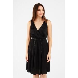 Elie Tahari Silk Beaded Midi Pleated Black‎ Cocktail Party Dress Size 8